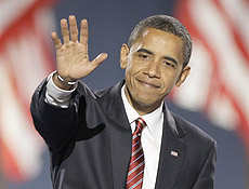 President-elect Barack Obama waves after giving his acceptance speech at Grant Park in Chicago Tuesday night, Nov. 4, 2008. (AP Photo/Morry Gash)