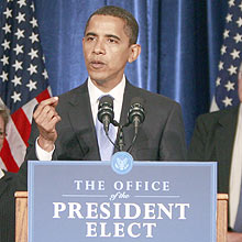 &quot;[Barack Obama durante sua primeira coletiva aps a vitria nas eleies presidenciais]&quot;:http://www1.folha.uol.com.br/folha/mundo/ult94u465441.shtml