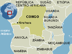 Mapa do Congo com países vizinhos