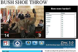 No site, qualquer internauta pode imitar o jornalista iraquiano e atirar o sapato no presidente dos Estados Unidos, George W. Bush