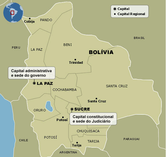 Mapa da Bolvia, que faz hoje referendo sobre nova Constituio