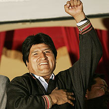 O presidente da Bolvia, Evo Morales, durante discruso no em La Paz, nesta segunda-feira