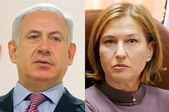 Netanyahu (esq.) teve o primeiro encontro com Livni neste domingo para discutir a formao de um governo de coalizo em Israel