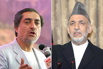 Abdullah Abdullah (esq.) pediu segundo turno contra Hamid Karzai, que lidera eleio marcada por denncias de fraude