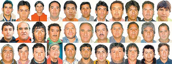 Imagens dos 33 mineiros chilenos que ficaram presos durante dois meses em uma mina de San Jos, deserto do Atacama