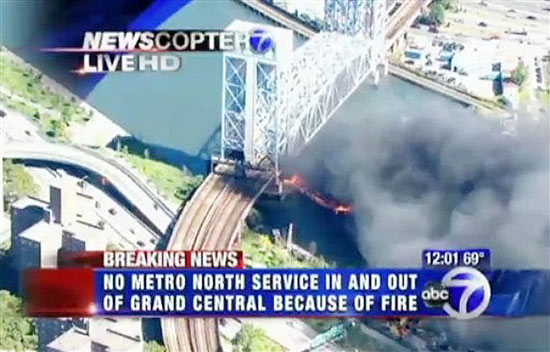 Incndio na ponte que liga o Harlem  Manhattan paralisou o transporte pblico em partes da cidade de Nova York