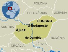 mapa do local do vazamento na Hungria