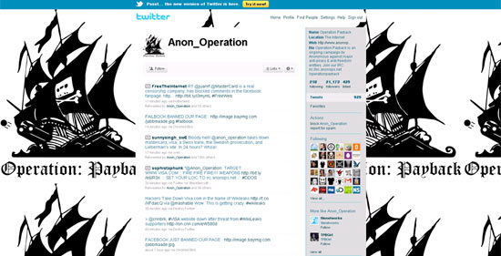 Página dos hackers no microblog Twitter; às 19h, o grupo lançou o aviso "fogo, fogo, fogo"