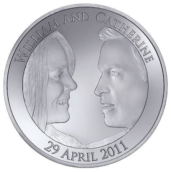 Ilustração mostra a moeda oficial para o casamento do príncipe William e sua noiva, Kate Middleton