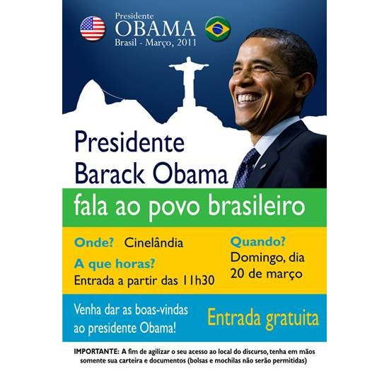 Cartaz da visita do presidente dos EUA, Barack Obama, ao Rio de Janeiro