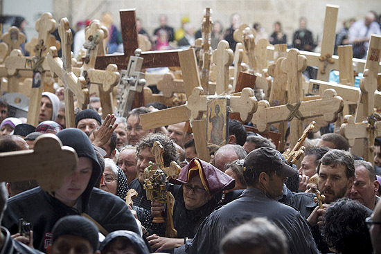 Manifestao religiosa em comemorao  Semana Santa em Jerusalm, Israel