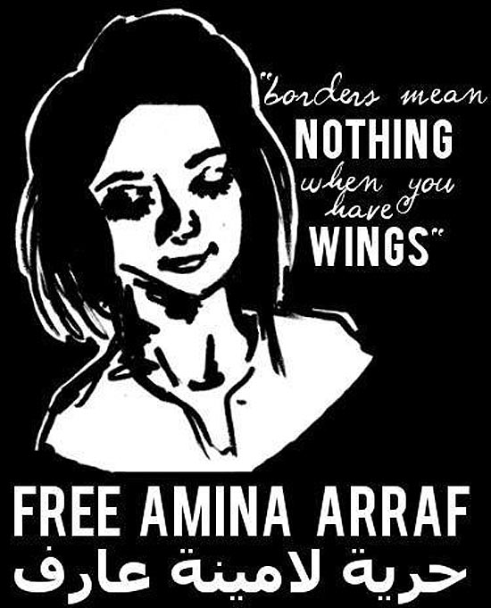 Cartaz pedindo a libertao de Amina Arraf