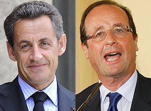 O presidente francs, Nicolas Sarkozy ( esq.), e o candidato do Partido Socialista, Franois Hollande ( dir.)