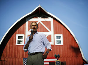 Obama fala de empregos no Meio-Oeste <br> e discute com ativista do "Tea Party"