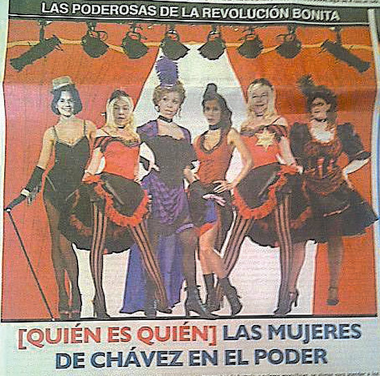 Mulheres do governo de Hugo Chvez aparecem como danarinas de cabar em montagem de jornal da oposio