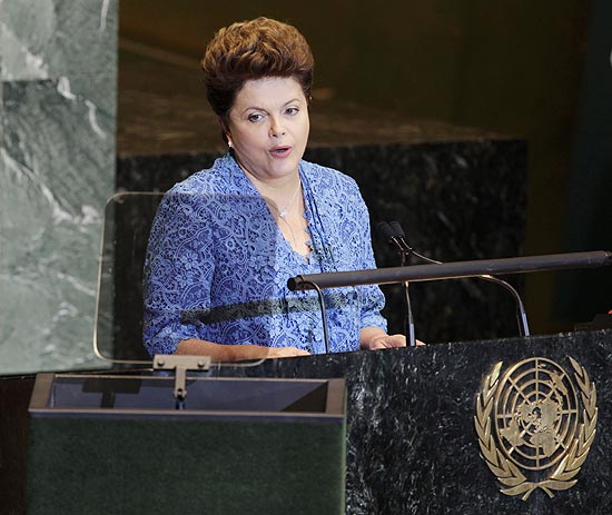 A presidente Dilma Rousseff durante seu histrico discurso de abertura da 66 Assembleia das Naes Unidas