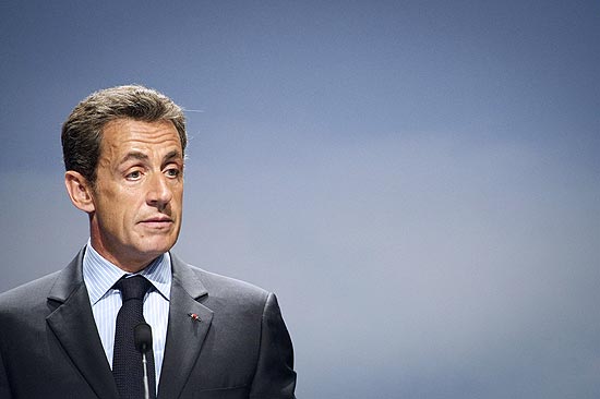 Presidente francs, Nicolas Sarkozy, discursa no sul da Frana, na cidade de Ales