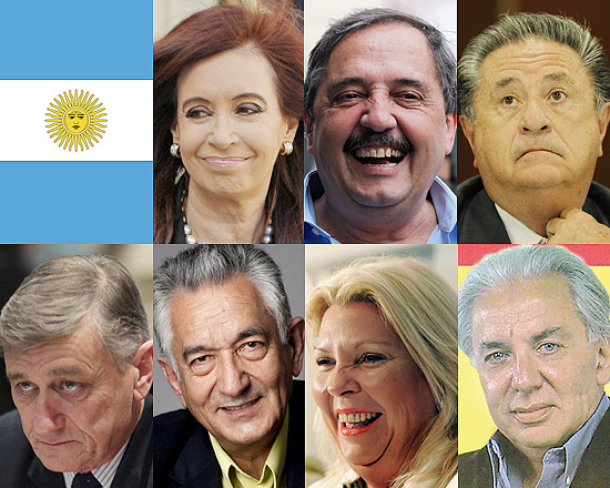 Cristina Kirchner, Ricardo Alfonsín, Eduardo Duhalde, Hermes Binner, Alberto Rodríguez Sá, Elisa Carrió e Jorge Altamira
