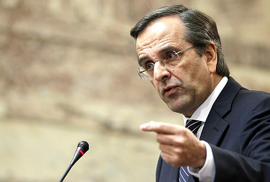 Líder conservador da oposição, Antonis Samaras, que foi convocado pelo presidente grego para conversar sobre acordo