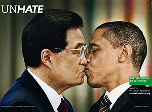 Campanha da Benetton apresentou montagem com Hu Jintao e Obama, presidentes da China e dos EUA, respectivamente