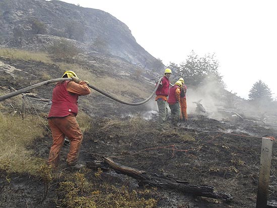 Bombeiros argentinos auxiliam as equipes do Chile para conter incêndio florestal na Patagônia chilena