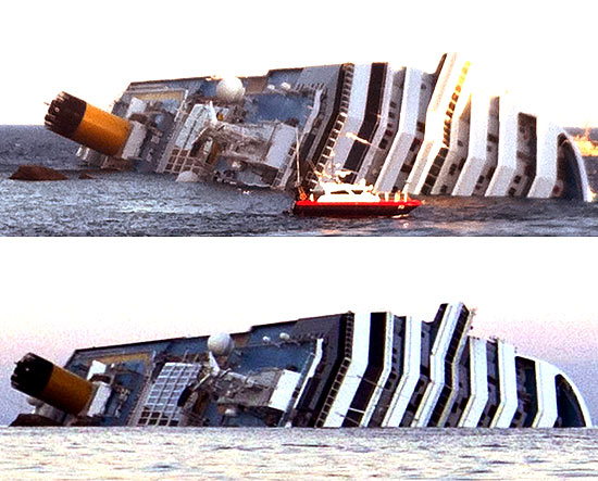 Imagens mostram evolução do afundamento do Costa Concordia, naufragado na sexta-feira (13) na ilha de Giglio