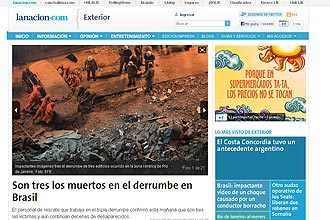 La Nación destaca desabamentos em página principal e coloca galeria de imagens na reportagem