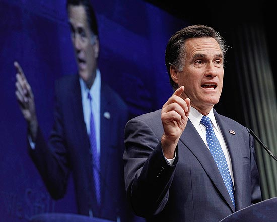 Mitt Romney, em conferncia conservadora; candidato venceu caucus republicano no Maine