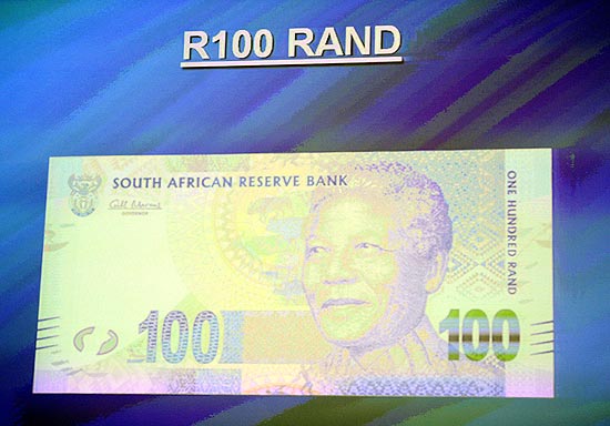 Nota de 100 rands com a imagem de Nelson Mandela; anunciada este sbado na frica do Sul