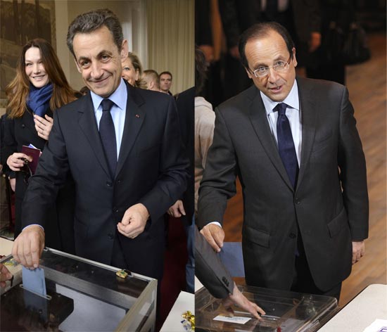 Sarkozy e Hollande votam na Frana; candidatos devero participar de segundo turno em maio