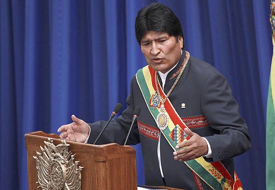 O presidente da Bolvia, Evo Morales, durante a celebrao do 187 aniversrio de independncia do pas