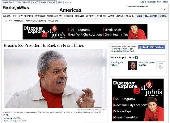 Lula é tema de reportagem publicada no "New York Times"
