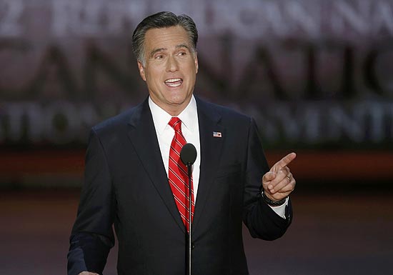 Mitt Romney durante discurso de aceitação da candidatura republicana à Casa Branca 