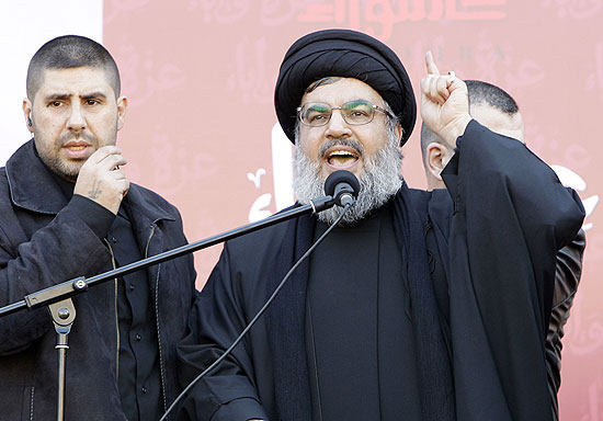 O lder do Hizbollah, Hassan Nasrallah, discursa em um evento de dezembro do ano passado