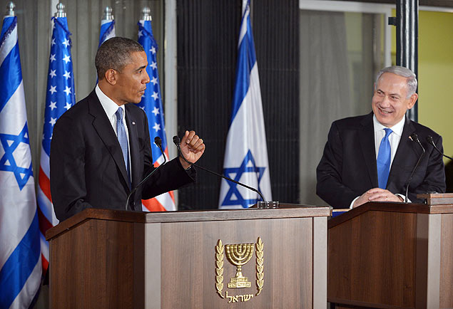 O presidente dos Estados Unidos, Barack Obama, em coletiva de imprensa com o premiê israelense Binyamin Netanyahu