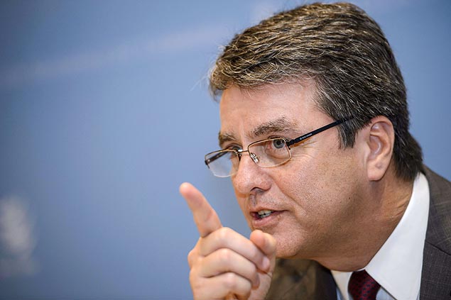 Candidato do Brasil à presidência da OMC, Roberto Azevêdo, em entrevista coletiva na organização em 31 de janeiro