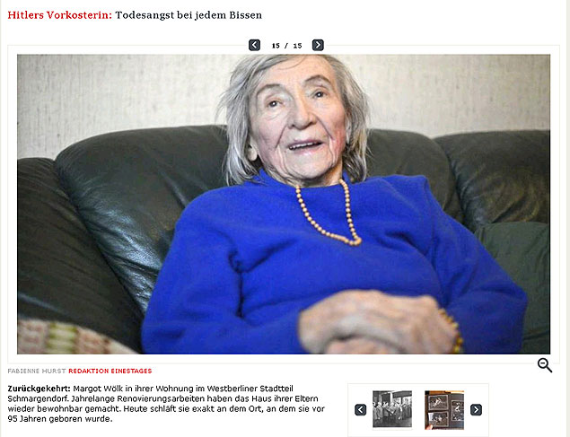 Margot Wölk, 95, que foi provadora da comida de Hitler, em foto no site da "Der Spiegel"