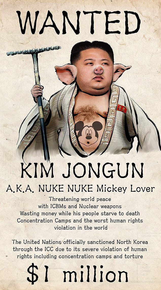 Desenho do Anonymous mostra Kim Jong-un como procurado da Justia por testes nucleares e uso de msseis balsticos intercontinentais