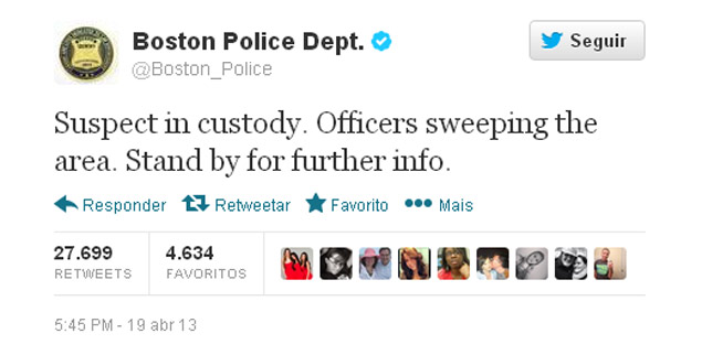 Twitter da Polcia de Boston anuncia a priso de Dzhokhar A. Tsarnaev
