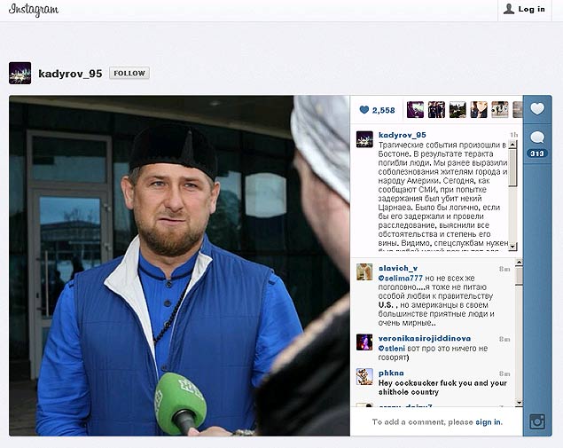 Lder tchetcheno, Ramzan Kadyrov, usa instagram para negar ligaes com os autores do ataque na maratona de Boston 