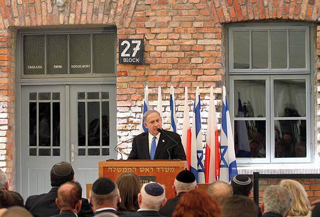 Primeiro-ministro de Israel, Binyamin Netanyahu, profere discurso durante a inaugurao de exposio sobre o holocausto, na Polnia