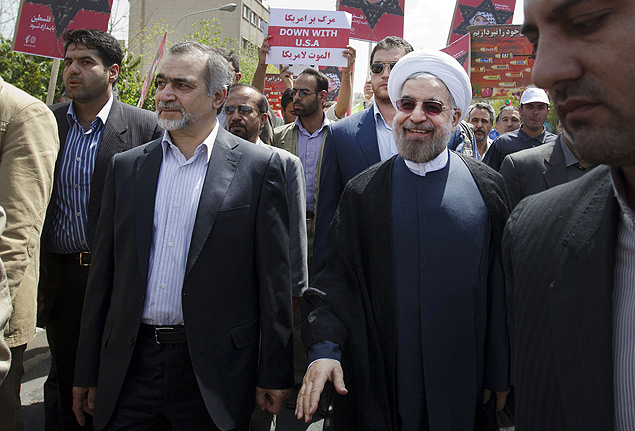 Presidente eleito do Irã, Hassan Rowhani, em evento de apoio a palestinos; segundo agência, ele chamou Israel de "chaga"