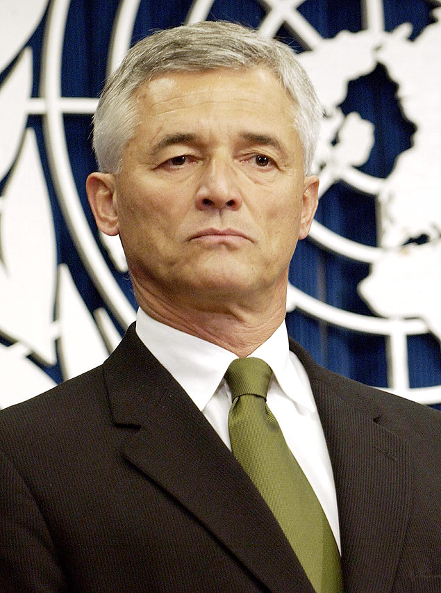 Srgio Vieira de Mello, em maio de 2003, quando foi apresentado para servio no Iraque; ele foi morto trs meses depois