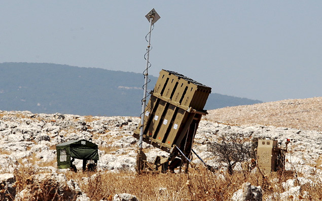 Sistema de defesa de misseis Domo de Ferro, posicionado na fronteira com Lbano