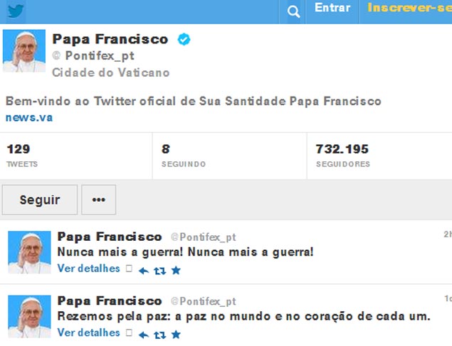 Em mensagem no Twitter, papa Francisco pede paz, em referncia ao conflito na Sria; pontfice convocou viglia 