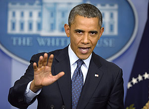 Barack Obama, presidente dos EUA, em uma conferência para a imprensa na Casa Branca