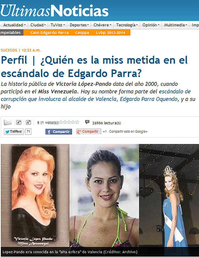 Fotos de ex-misses no jornal venezuelano "ltimas Notcias" 