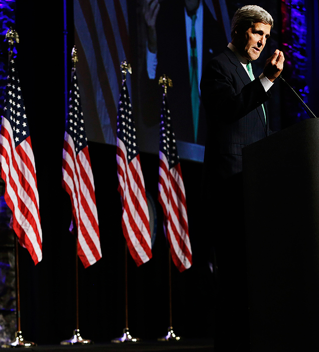 Secretrio de Estado dos EUA, John Kerry, durante evento em Washington; ele fez mea culpa sobre prticas de espionagem