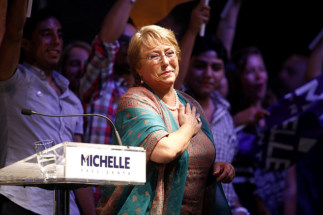 Michelle Bachelet, eleita pela 2 vez presidente do Chile, comemora vitria em evento em Santiago