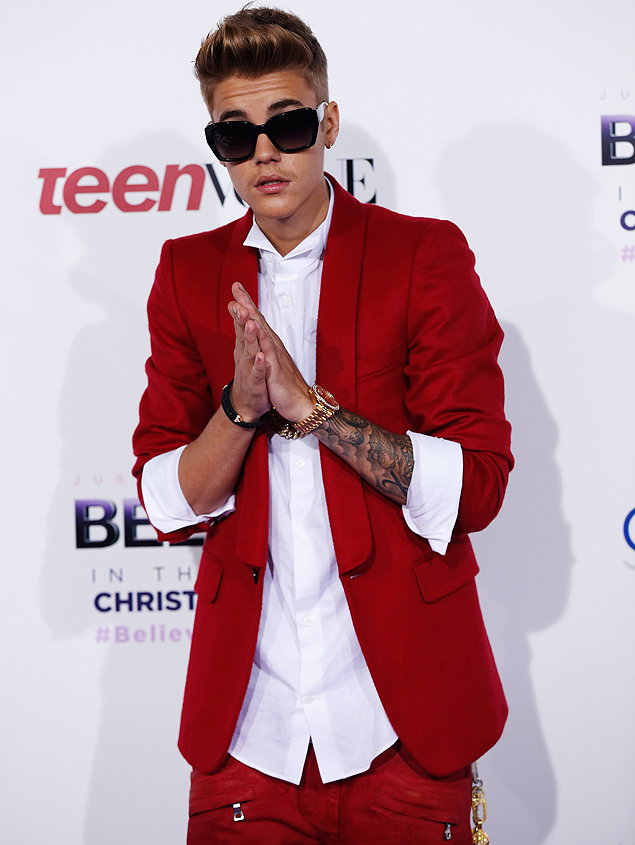 O cantor Justin Bieber na pr-estreia de seu novo filme, "Believe", em Los Angeles